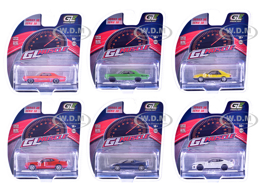 "GreenLight Muscle" Series 30 Set of 6 pieces 1/64 Diecast Model Cars by Greenlight