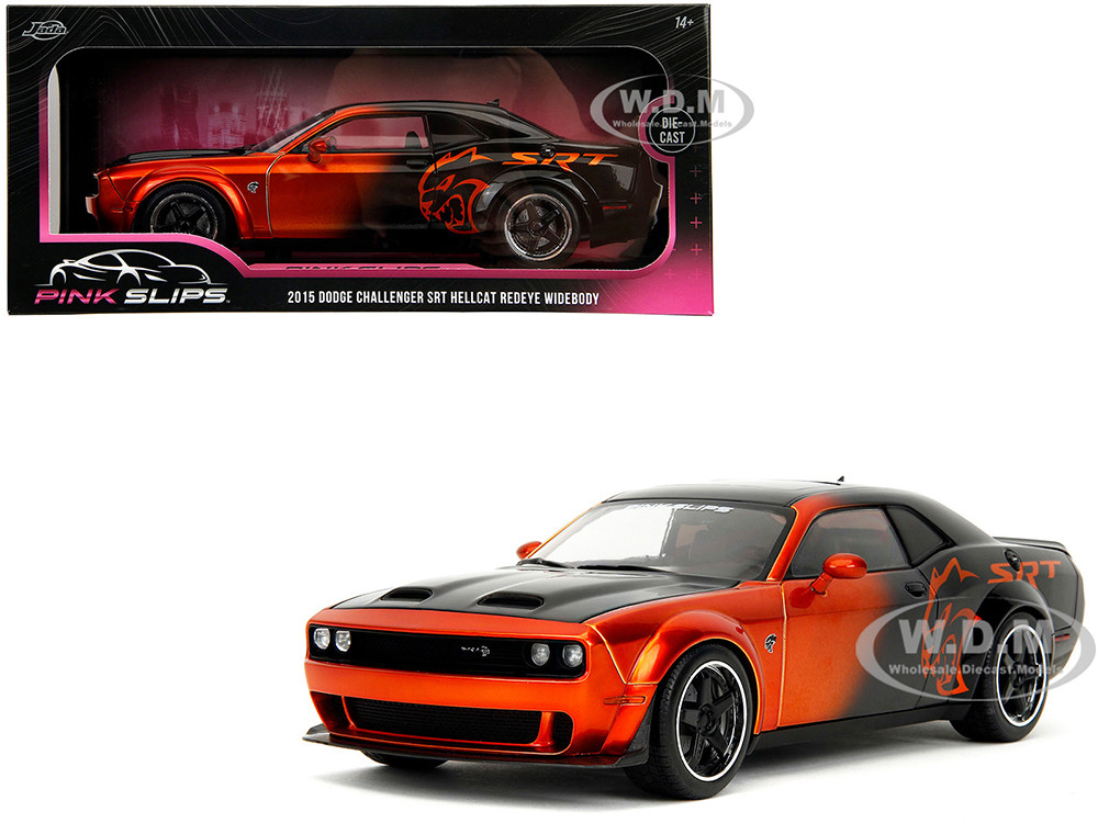 Dodge Challenger SRT Hellcat Orange Metallic and Black "Pink Slips" Series 1/18 Diecast Model Car by Jada