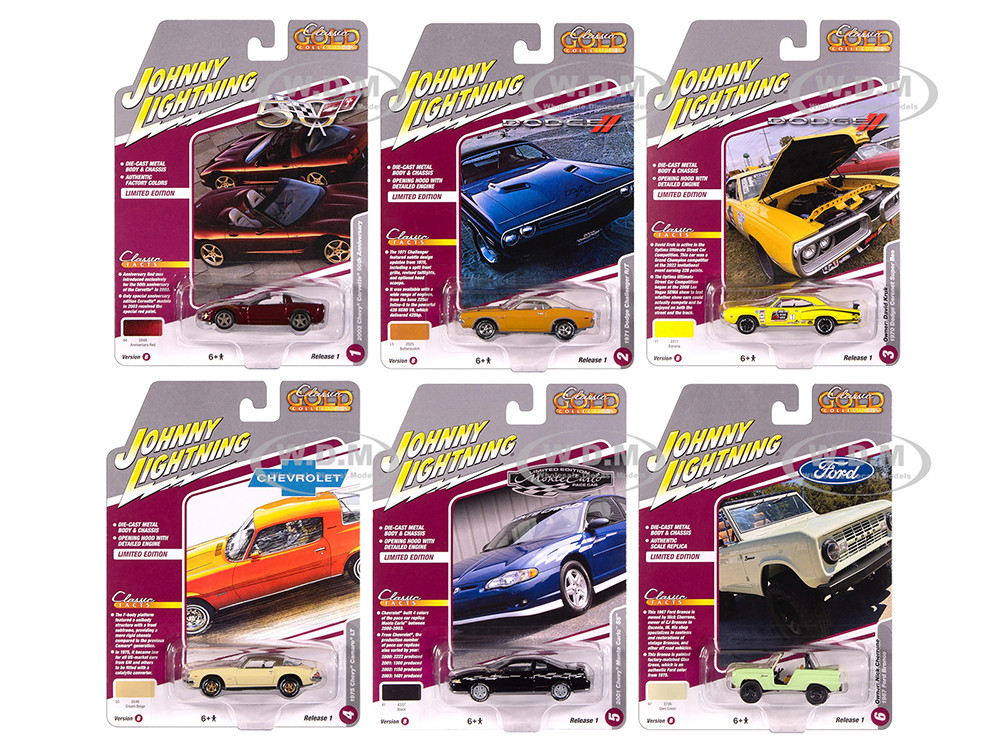"Classic Gold Collection" 2025 Release 1 Set B of 6 Cars 1/64 Diecast Model Cars by Johnny Lightning