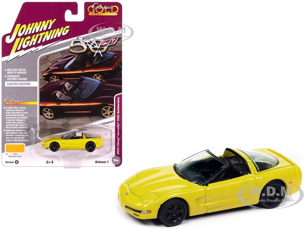 Johnny Lightning 1:64 2003 Chevrolet Corvette Convertible "50th Anniversary" Millennium Yellow "Classic Gold Collection" 1/64 Diecast Model Car by Johnny Lightning
