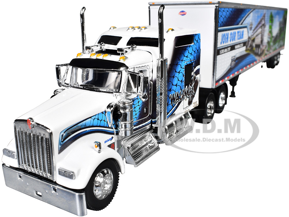 Kenworth W900L with 86" Studio Sleeper and 53' Utility Trailer with Skirts "Walinga" White with Blue Graphics 1/64 Diecast Model by DCP/First Gear