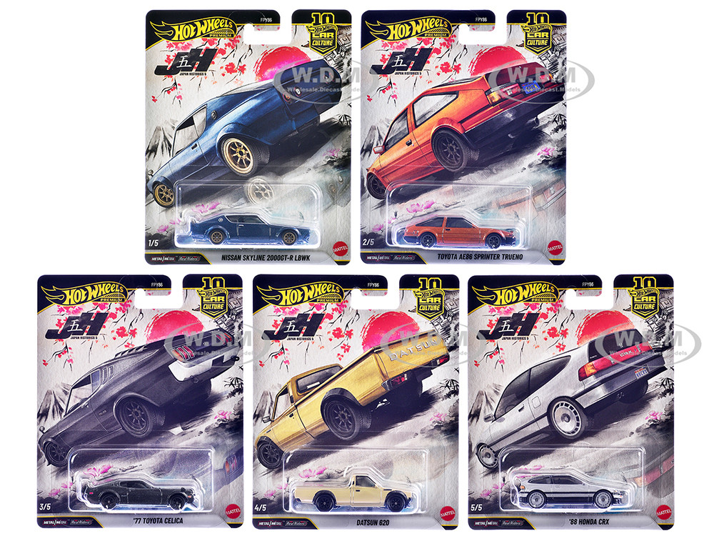 "Japan Historics 5" 5 piece Set "Car Culture 10th Anniversary" 2025 Series P Diecast Model Cars by Hot Wheels