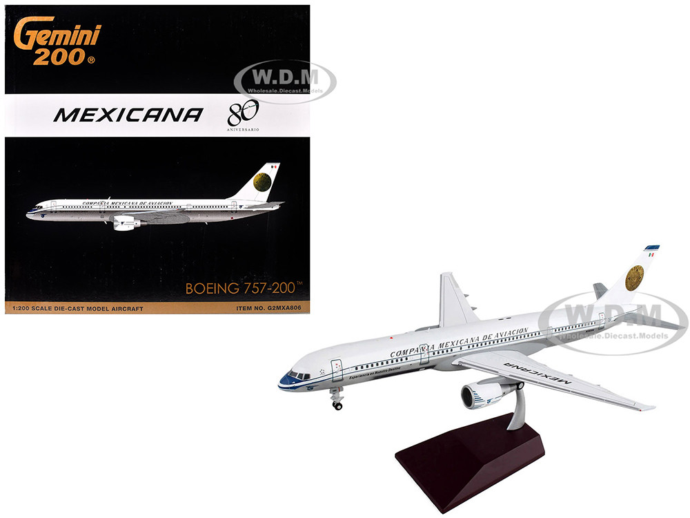 Boeing 757-200 Commercial Aircraft "Mexicana Retro Livery" (N380RM) White with Tail Graphics "Gemini 200" Series 1/200 Diecast Model Airplane by Gemin