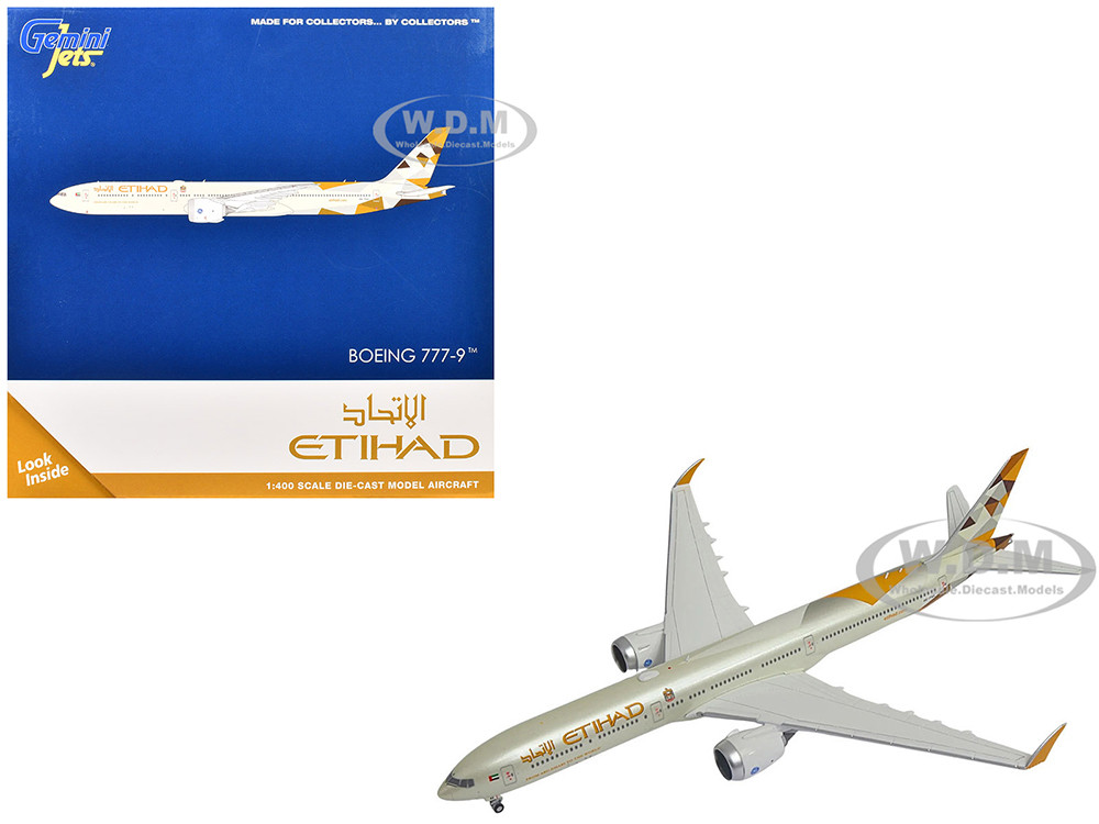 Boeing 777-9 Commercial Aircraft "Etihad Airways" (A6-FAA) Beige with Tail Graphics 1/400 Diecast Model Airplane by GeminiJets