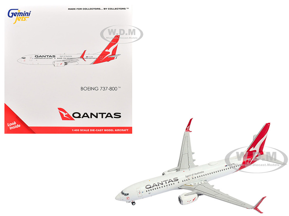Boeing 737-800 Commercial Aircraft "Qantas Airways" (VH-VZW) White with Red Tail 1/400 Diecast Model Airplane by GeminiJets