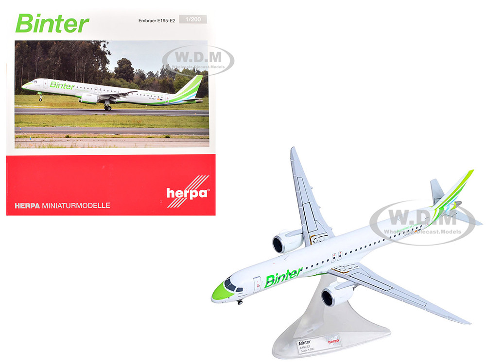 Embraer E195-E2 Commercial Aircraft "Binter Canarias" (EC-NEZ) White with Green Striped Tail 1/200 Diecast Model Airplane by Herpa