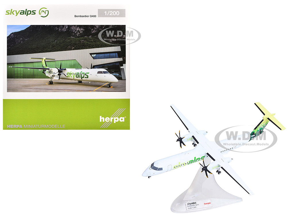 Bombardier Q400 Commercial Aircraft "Sky Alps" (9H-PAUL) White with Green Tail Graphics 1/200 Diecast Model Airplane by Herpa