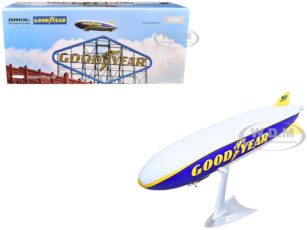 Zeppelin NT Aircraft "Goodyear Blimp - Wingfoot One" (N1A) Gray and Blue with Yellow Stripes 1/200 Diecast Model Airplane by Herpa