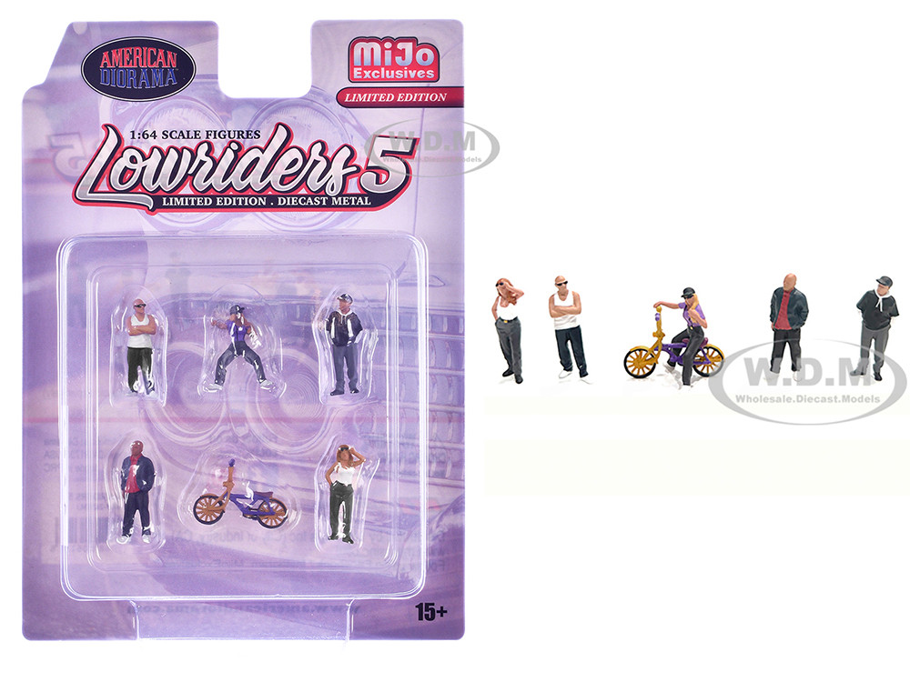 American Diorama 1:64 "Lowriders #5" 6 piece (5 People, 1 Bicycle) Diecast Figures Set 1/64 Scale Models by American Diorama