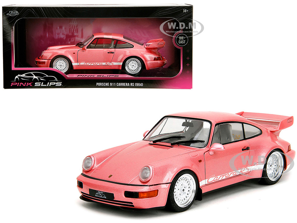 Porsche 911 Carrera RS (964) Pink Metallic with White Stripes "Pink Slips" Series 1/18 Diecast Model Car by Jada
