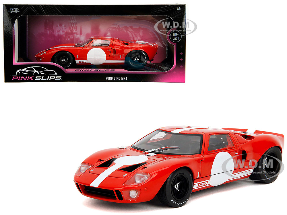 Ford GT40 MK1 Red with White Stripes and Graphics "Pink Slips" Series 1/18 Diecast Model Car by Jada