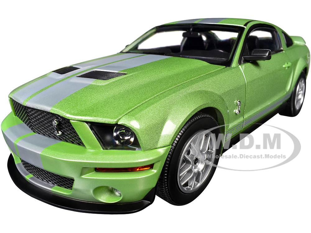 2007 Ford Shelby GT500 Lime Green Metallic with Silver Stripes "Shelby Collectibles" Series 1/18 Diecast Model Car by ACME
