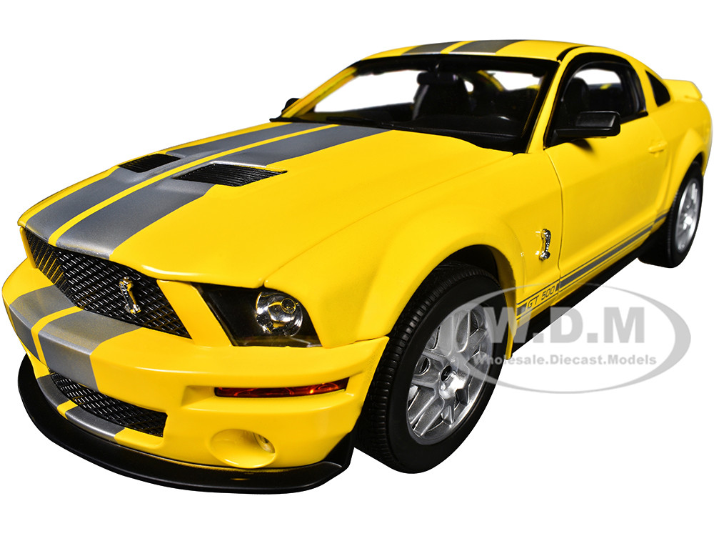 2007 Ford Shelby GT500 Yellow with Silver Stripes "Shelby Collectibles" Series 1/18 Diecast Model Car by ACME