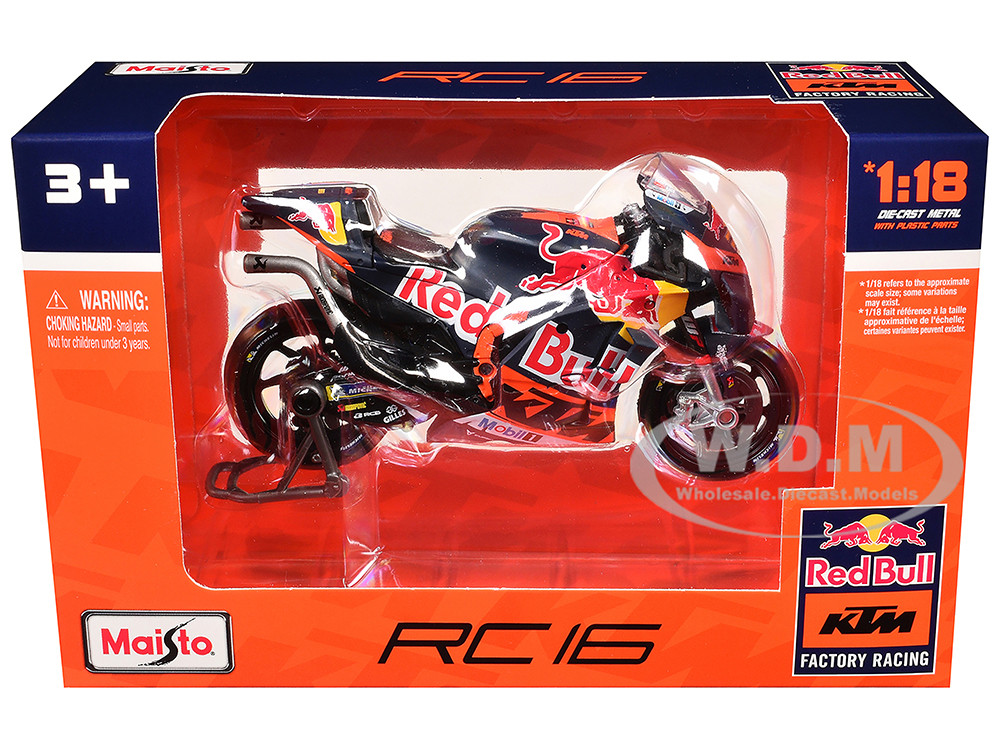 Maisto 1:18 KTM RC16 Motorcycle #33 Brad Binder MotoGP "Red Bull KTM Factory Racing" 1/18 Diecast Model by Maisto