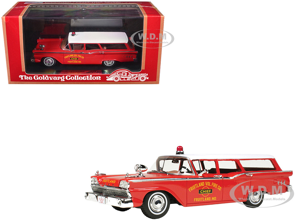 1959 Ford Country Squire "Fruitland, MD Fire Chief" Red with White Top Limited Edition to 200 pieces Worldwide 1/43 Model Car by Goldvarg Collection