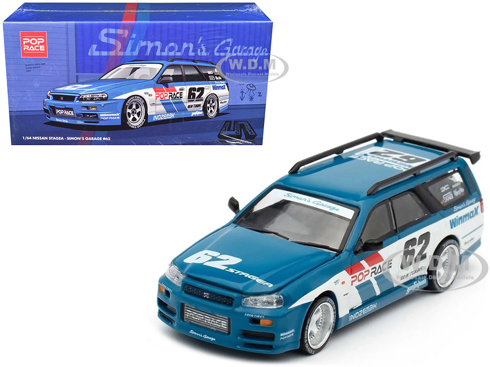 Nissan Stagea RHD (Right Hand Drive) #62 "Simon's Garage" Sides White 1:64 model Pop Race