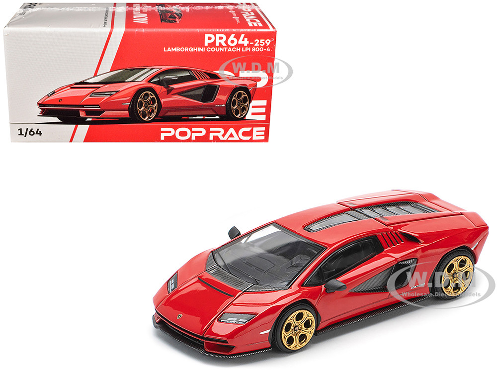 Pop Race 1:64 Lamborghini Countach LPI 800-4 Red with Carbon Accents 1/64 Diecast Model Car by Pop Race