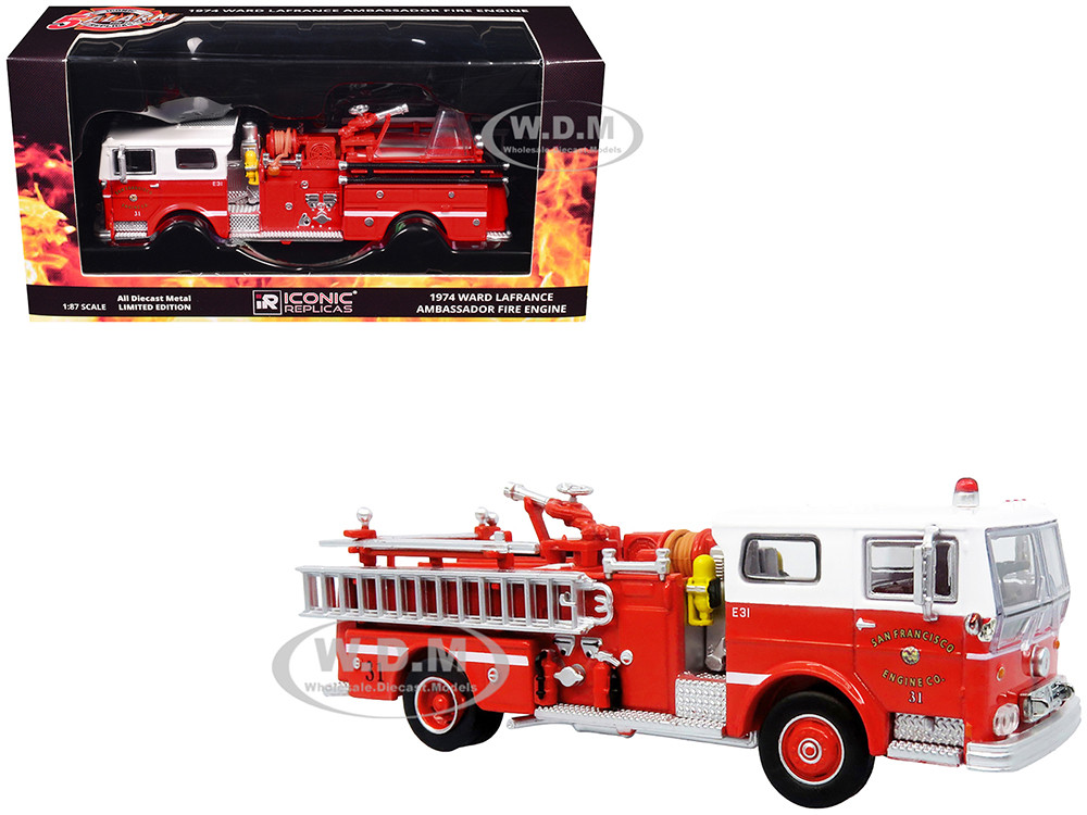1974 Ward LaFrance Fire Engine "San Francisco Fire Department Engine 31" Red with White Top "5 Alarm" Series Limited Edition 1/87 (HO) Diecast Model