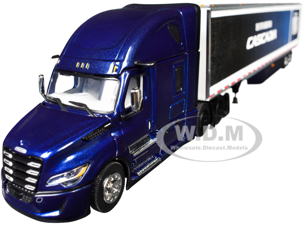 Freightliner Fifth Generation Cascadia Raised Roof Sleeper & 53' Utility Trailer with Skirts Midnight Blue 1/64 Diecast Model by DCP/First Gear