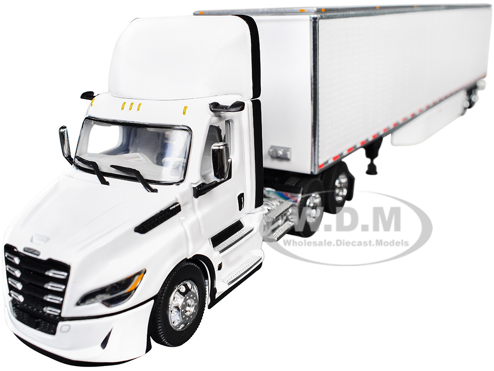 Freightliner Fifth Generation Cascadia Day Cab and 53' Utility Trailer with Skirts White 1/64 Diecast Model by DCP/First Gear