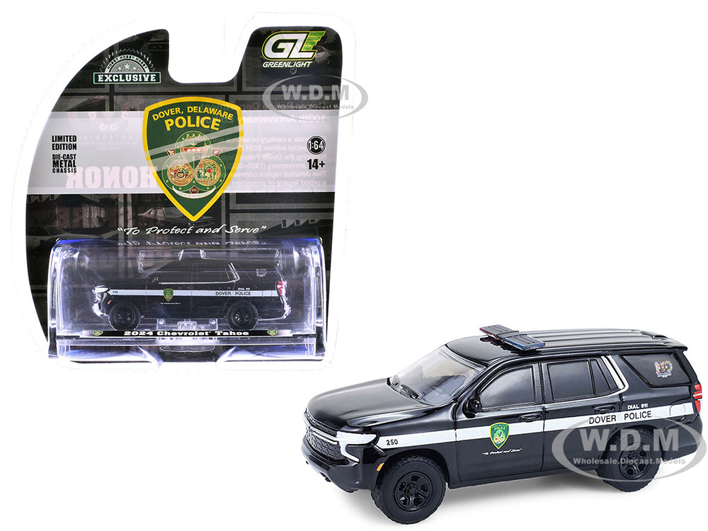 2024 Chevrolet Tahoe Police Pursuit Vehicle Dover Police 100th Anniversary Edition Black with White Stripes Hobby Exclusive Series 164 Diecast M 2024 Chevrolet Tahoe Police Pursuit Vehicle Dover Police 100th Anniversary Edition Black with White Stripes Hobby Exclusive Series 164 Diecast M