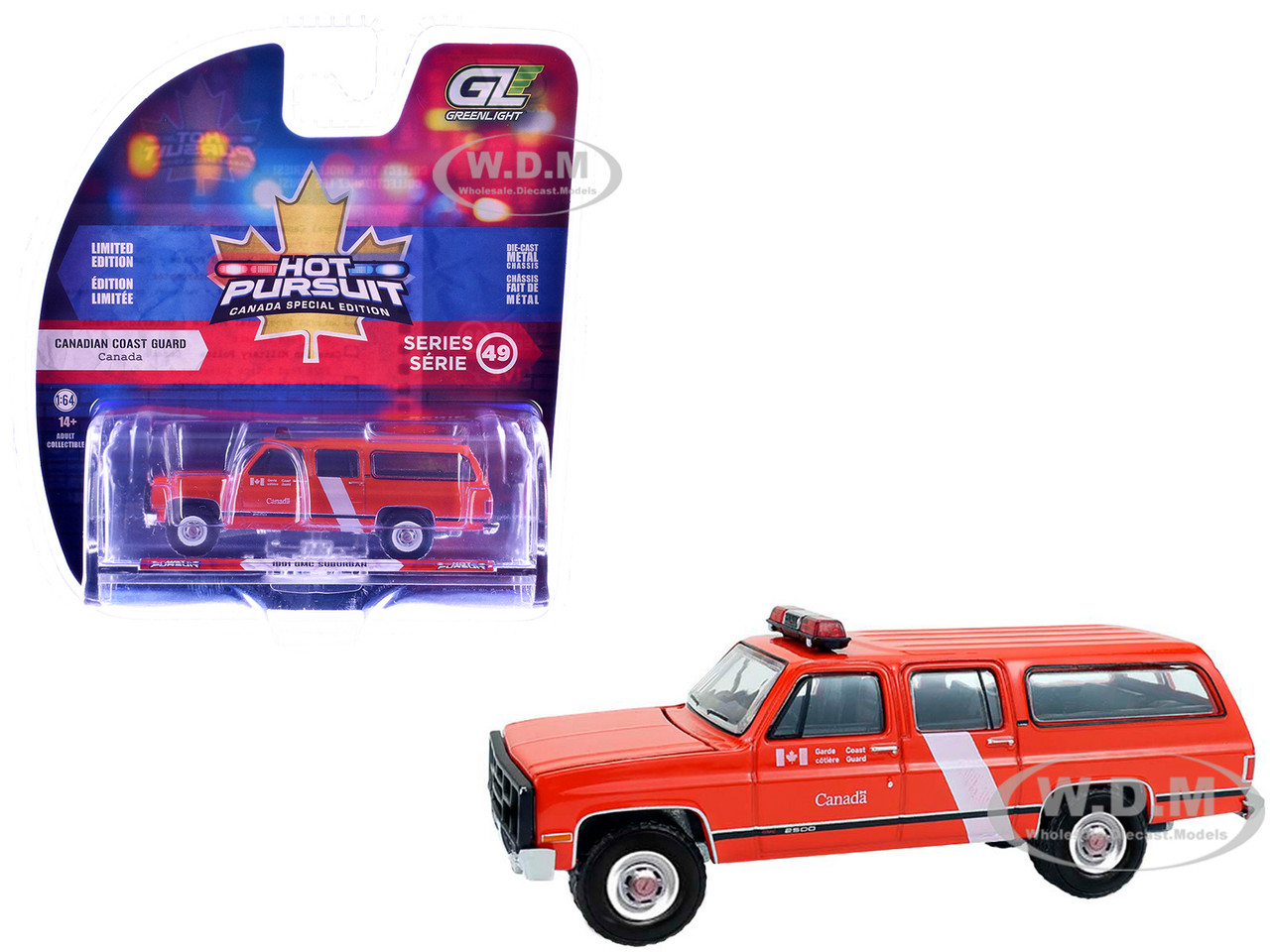 Greenlight 1:64 1991 GMC Suburban "Canada Coast Guard" Red with White Stripes "Hot Pursuit - Canada Special Edition" Series 1/64 Diecast Model Car by Greenlight