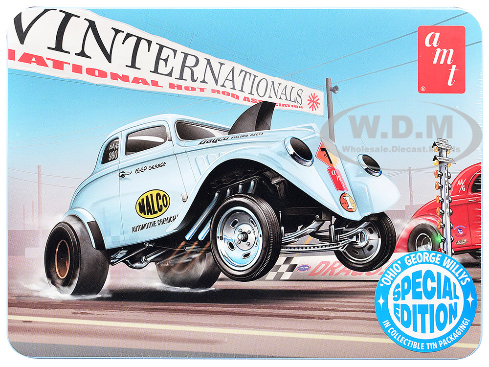 Skill 2 Model Kit 1933 Willys Gasser "Ohio George" with Collectible Tin Packaging 1/25 Scale Model by AMT