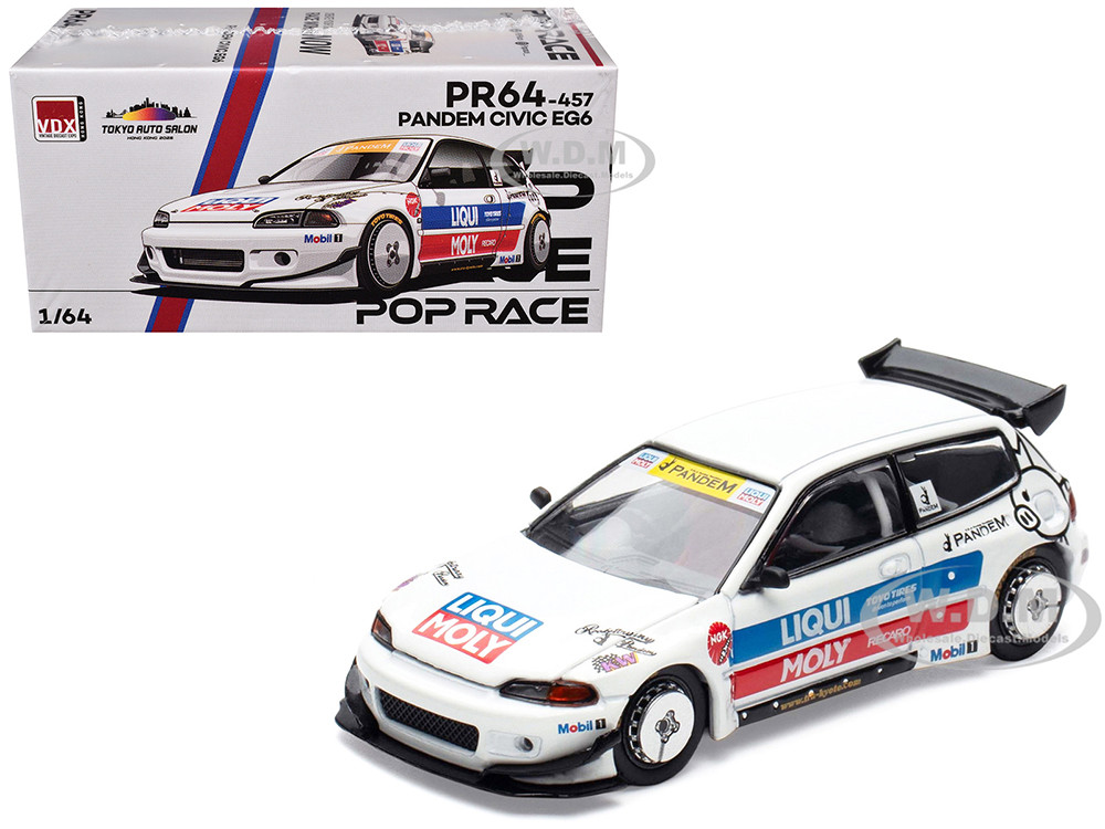 Pandem Civic EG6 RHD (Right Hand Drive) White with Stripes and Graphics "VDX - Tokyo Auto Salon Hong Kong 2025" Special Edition 1/64 Diecast Model Car