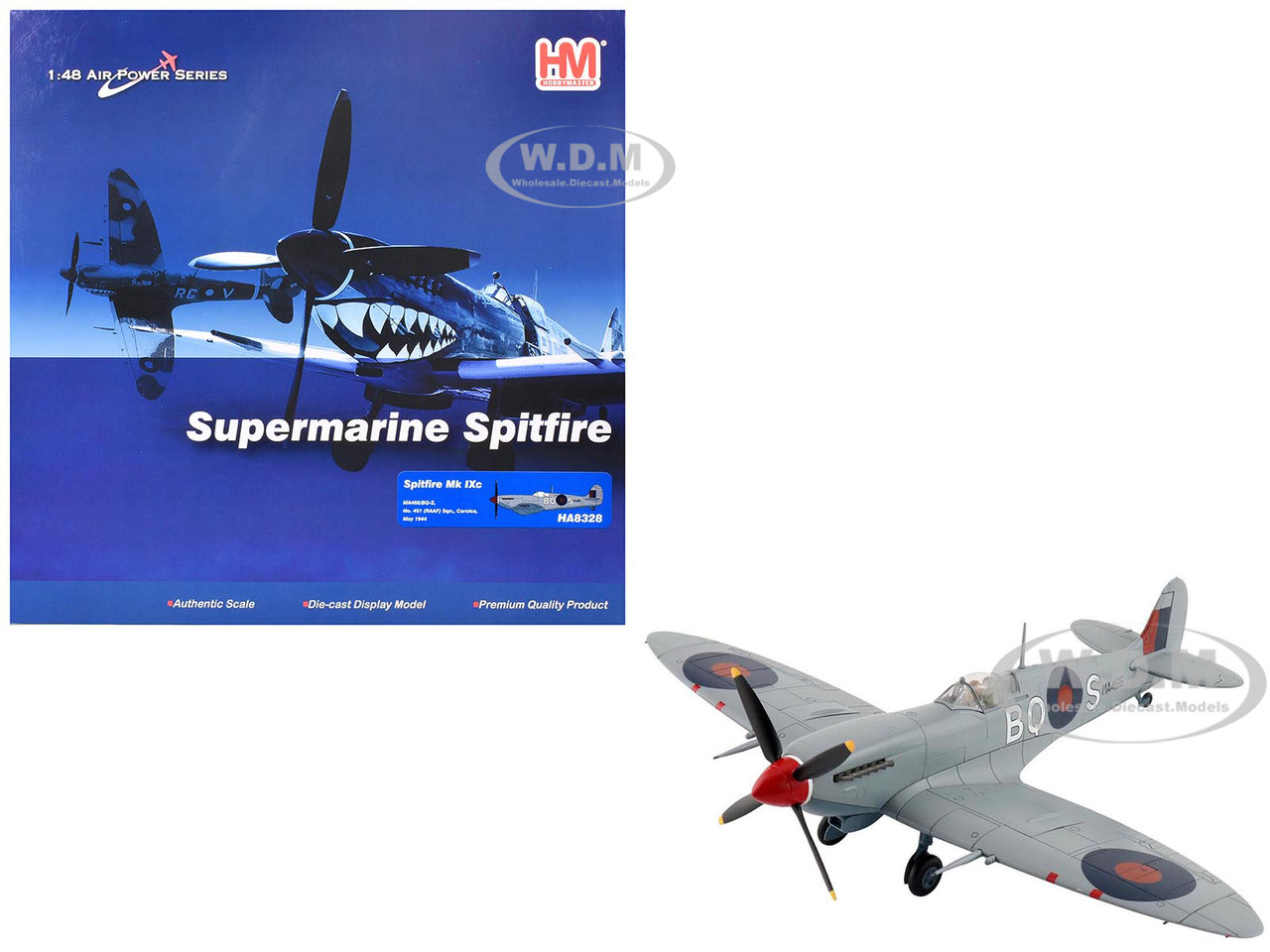 Supermarine Spitfire Mk IXc Fighter Aircraft "MA466, BQ-S, No. 451 Squadron, Corsica" (1944) Royal Australian Air Force "Air Power Series" 1/48 Diecas