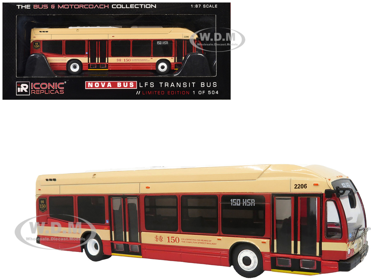 Nova Bus LFS HEV Transit Bus "Hamilton Street Railway 150th Anniversary" Cream and Red "The Bus & Motorcoach Collection" Limited Edition to 504 pieces