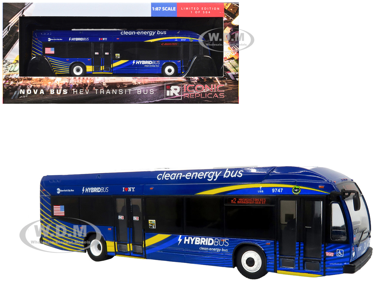 Nova Bus LFSH HEV Hybrid Transit Bus "MTA New York City" Blue with Yellow Graphics Limited Edition to 504 pieces Worldwide 1/87 (HO) Diecast Model by