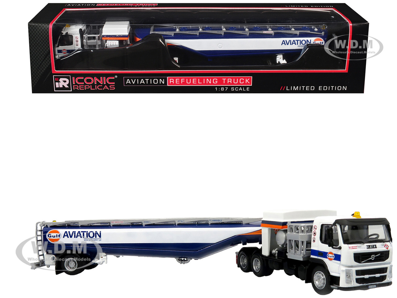 Volvo FM500 with Esterer Aviation Refueling Tanker Truck "Gulf Aviation" White with Blue Stripes Limited Edition 1/87 (HO) Diecast Model by Iconic Rep