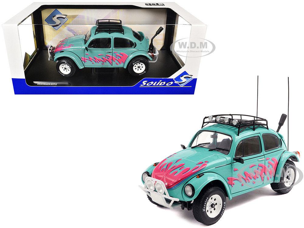 1976 Volkswagen Beetle Baja Miami Green with Pink Graphics 1/18 Diecast Model Car by Solido