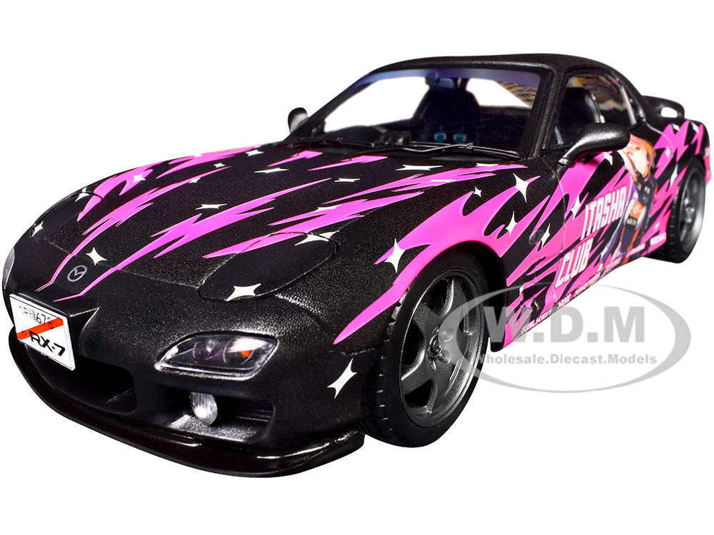 1994 Mazda RX7 (FDRS) RHD (Right Hand Drive) "Itasha Club" Black Metallic with Pink Graphics 1/18 Diecast Model Car by Solido