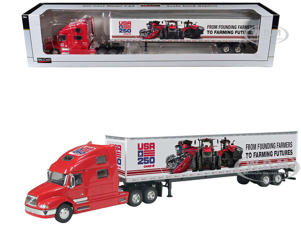 Volvo 770 Sleeper Cab with Trailer "Case IH - USA 250 Years" Red 1/64 Diecast Model by SpecCast