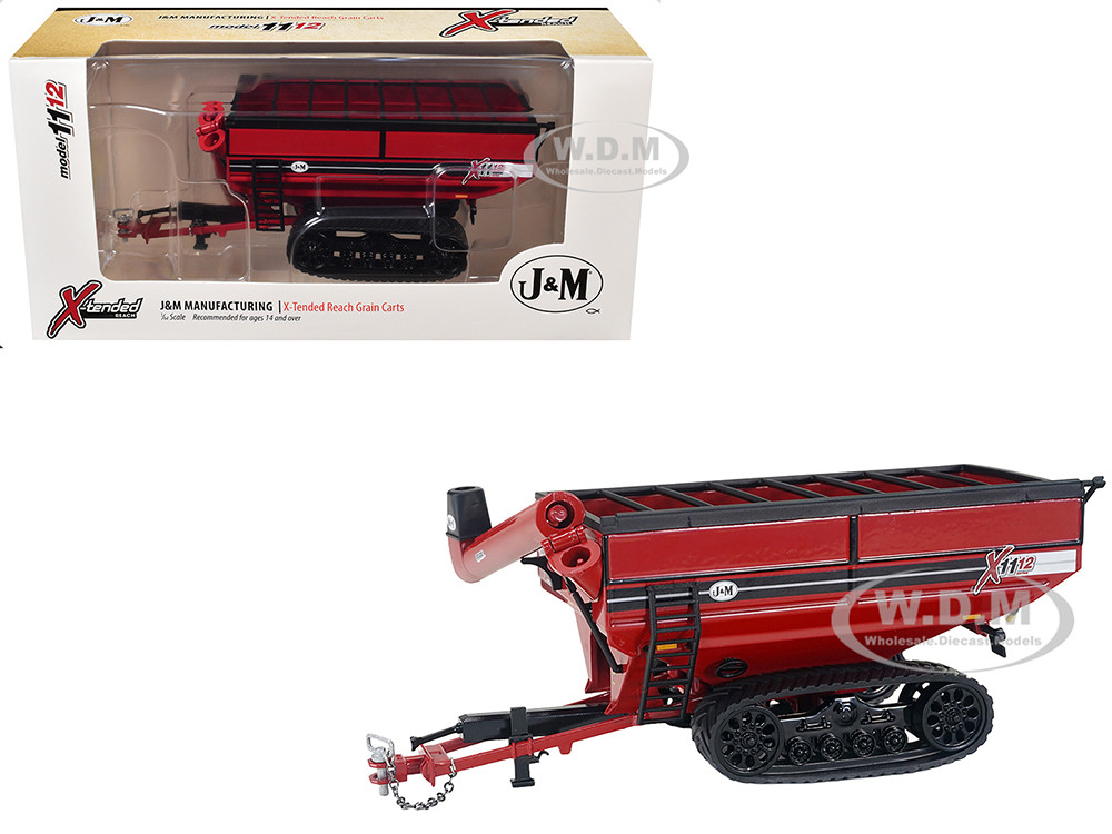 Speccast 1:64 J&M 1112 X-Tended Reach Grain Cart with Tracks Red 1/64 Diecast Model by SpecCast