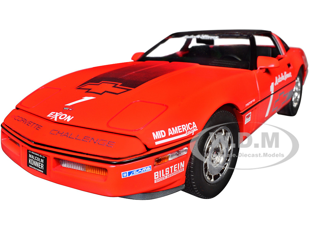 Greenlight 1:18 1988 Chevrolet Corvette C4 #1 Malcolm Konner "Corvette Challenge Race Car" Red with Black Top 1/18 Diecast Model Car by Greenlight