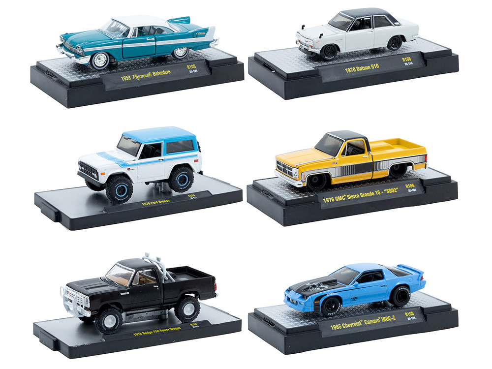 "Auto-Thentics" 6 piece Set Release 106 IN DISPLAY CASES Limited Edition 1/64 Diecast Model Cars by M2 Machines
