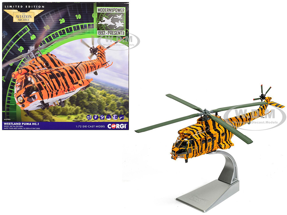 Westland Puma HC-1 Helicopter "No. 230 Squadron, NATO Tiger Meet livery, RIAT" (2005) Royal Air Force "The Aviation Archive" Series 1/72 Diecast Model
