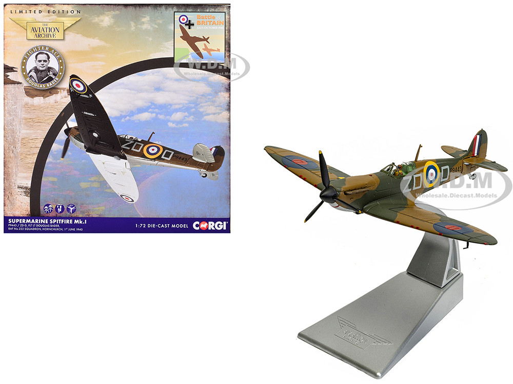 Supermarine Spitfire MkI Fighter Aircraft "P9443 ZD-D, Flight Lieutenant Douglas Bader, No. 222 Squadron, Battle of Britain" (1940) Royal Air Force "T