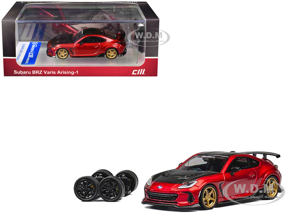 Subaru BRZ Varis Arising-1 RHD (Right Hand Drive) Carbon Hood and Top and Extra Wheels CM Red 1:64 model CM Models