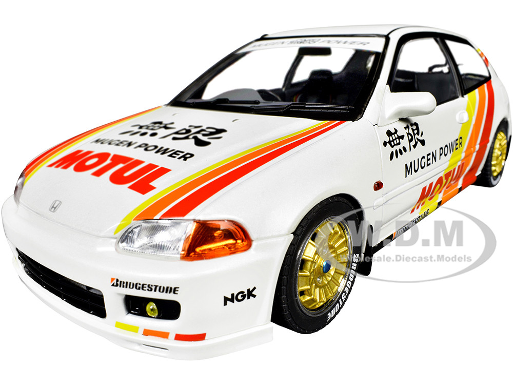 1991 Honda Civic (EG6) RHD (Right Hand Drive) "Mugen Racing" White with Stripes 1/18 Diecast Model Car by Solido