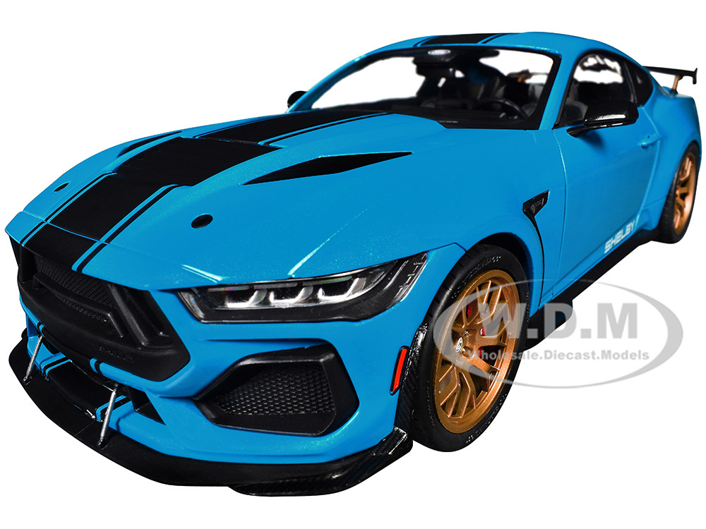 2024 Ford Shelby Mustang Super Snake Grabber Blue Metallic with Black Stripes 1/18 Diecast Model Car by Solido