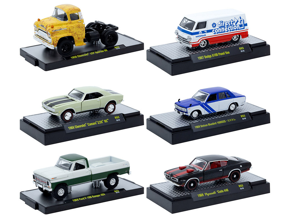 "Auto Meets" Set of 6 Cars IN DISPLAY CASES Release 93 Limited Edition 1/64 Diecast Model Cars by M2 Machines