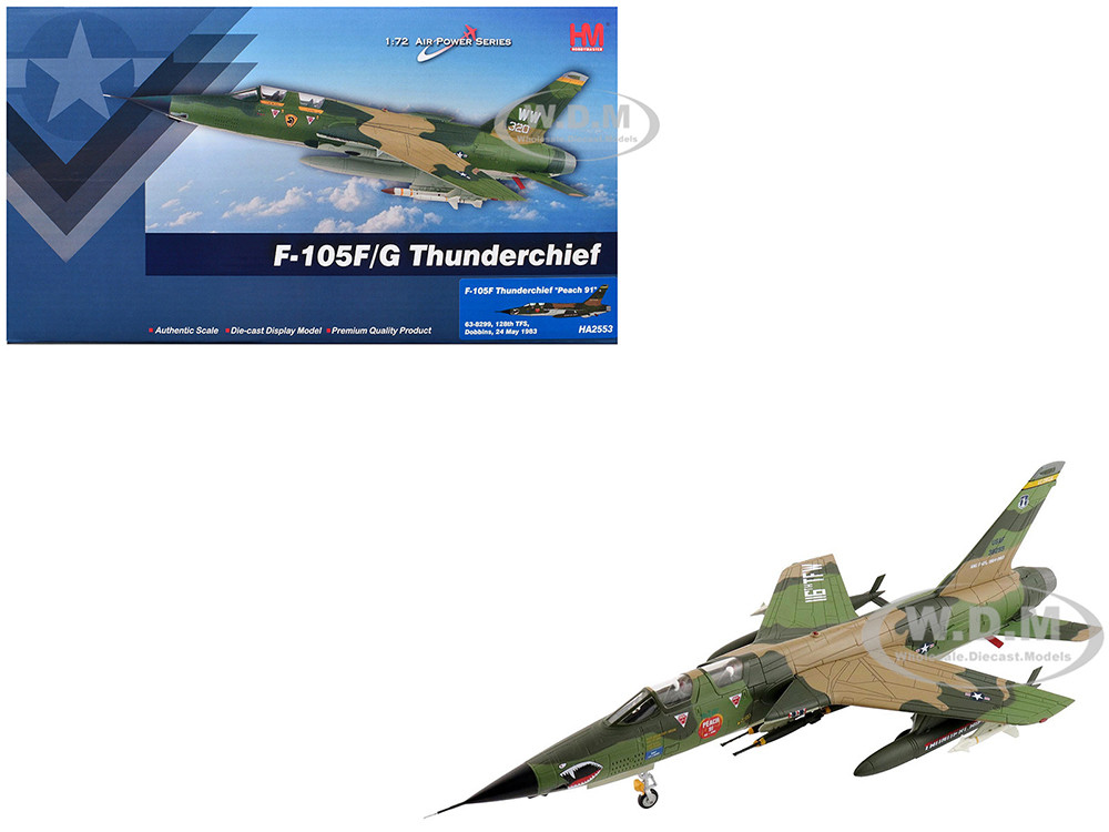 Republic F-105F Thunderchief Fighter-Bomber Aircraft "63-8299, Peach 91, 128th Tactical Fighter Squadron, Georgia ANG, Dobbins Air Reserve Base" United States Air Force "Air Power Series" 1/72 Diecast Model by Hobby Master