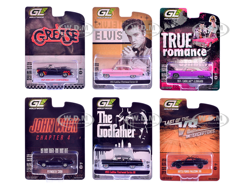"Hollywood Greatest Hits" (2025) Set of 6 pieces 1/64 Diecast Model Cars by Greenlight