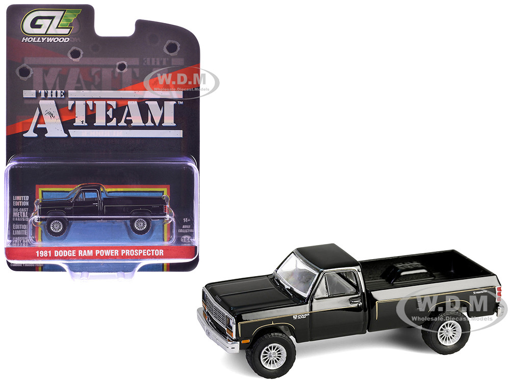 Greenlight 1:64 1981 Dodge Power Ram Prospector Pickup Truck Black "The A-Team" (1983-1987) TV Series "Hollywood Series" Release #43 1/64 Diecast Model Car by Greenli