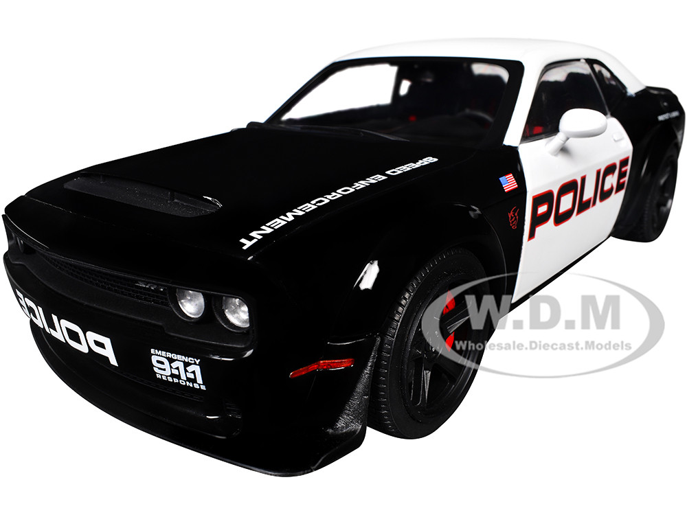 2023 Dodge Challenger Demon "Police" Black and White 1/18 Diecast Model Car by Solido