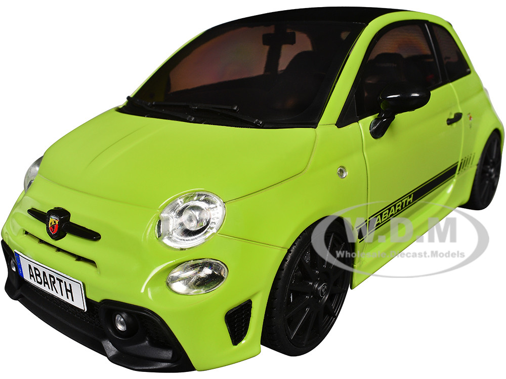 2023 Fiat F595 Abarth Verde Adrenalina Green with Black Top and Stripes 1/18 Diecast Model Car by Solido