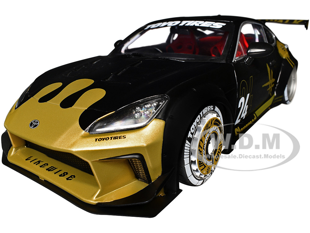 2024 Toyota GR86 Liberty Walk Body Kit RHD (Right Hand Drive) #24 Black with Gold Graphics 1/18 Diecast Model Car by Solido